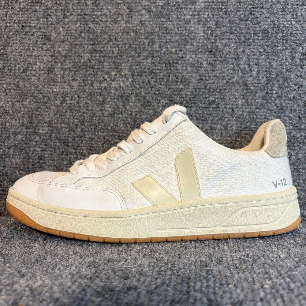Veja V-12 White Mesh Leather Low Top Casual Sneakers Shoes Women Size 8 EU 39
